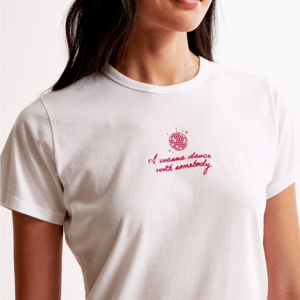 Abercrombie & Fitch White Short Sleeve Tee with Pink Disco Graphic